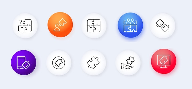 Icono de conjunto de rompecabezas Resolución de problemas rompecabezas problemas desarrollo de aplicaciones Pensamiento creativo e innovador Concepto de motivación Estilo de neomorfismo Icono de línea vectorial para Negocios y Publicidad