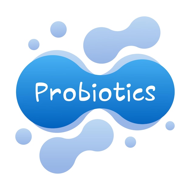 El icono del conjunto de salud intestinal célula azul con texto de probióticos visualiza el apoyo digestivo la microflora cuidado de bacterias beneficiosas suplemento de salud equilibrio intestinal