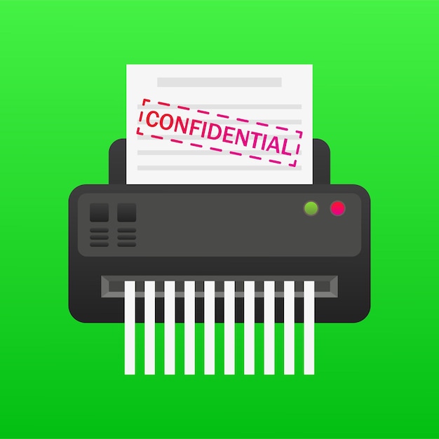 El icono del conjunto de seguridad Shredder con documento confidencial ilustra la protección de la privacidad de los datos de seguridad de la oficina de seguridad del documento destrucción de información confidencial