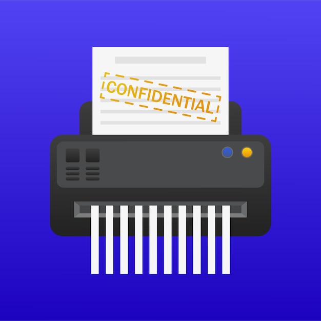 El icono del conjunto de seguridad Shredder con documento confidencial ilustra la protección de la privacidad de los datos de seguridad de la oficina de seguridad del documento destrucción de información confidencial