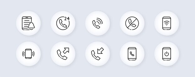 Icono de conjunto de servicios de centro de llamadas Teléfono fijo burbuja de voz planeta en todo el mundo en línea contáctenos 24 horas al día Concepto de línea directa Icono de línea vectorial para negocios y publicidad