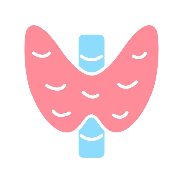 Icono del conjunto de tiroides El sistema endocrino de la glándula tiroidea Forma de mariposa Regulación hormonal Metabolismo Salud Ilustración médica Anatomía Colores rosados y azules