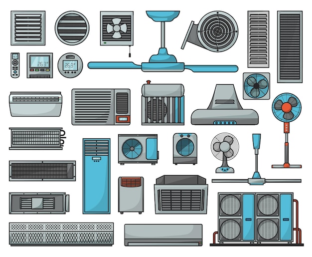 Vector icono de conjunto de vectores de color del ventilador de aireicono de ilustración vectorial del equipo del ventiladorconjunto de colores aislado del sistema de ventilador de aire