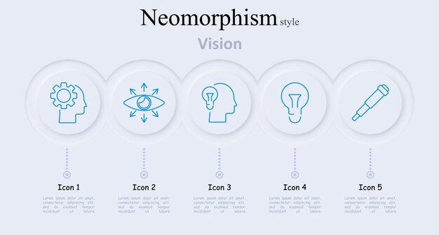 Icono de conjunto de visión Cabeza con engranaje ojo cabeza con bombilla telescopio visión visión idea innovación creatividad perspectiva observación previsión imaginación mente descubrimiento análisis