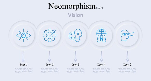 Icono de conjunto de visión Equipo ocular con marca de verificación Bombilla de luz con engranajes Globo con binoculares Cabeza con líneas de visión Ver generación de ideas innovación visión global visión