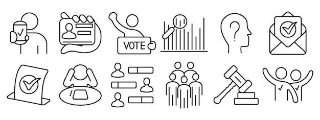 El icono del conjunto de votación del votante móvil ID del votante del candidato de la cabina de votación análisis de la encuesta del votante jefe de los resultados de la elección votación del grupo de votación victoria de la ley