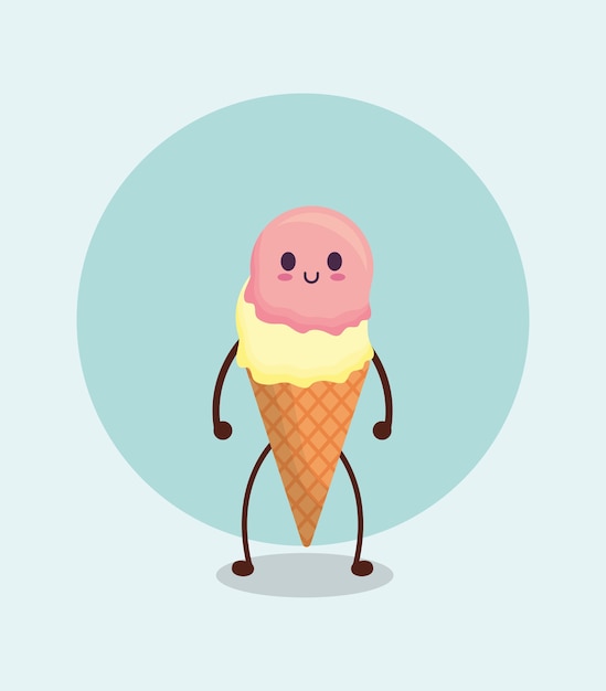 Vector icono de cono de helado kawaii