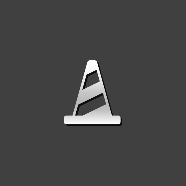 Icono de cono de tráfico en estilo de color gris metálico Advertencia de construcción de carreteras