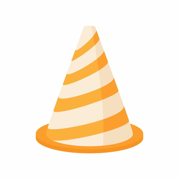 Icono de cono de tráfico en estilo de dibujos animados sobre un fondo blanco