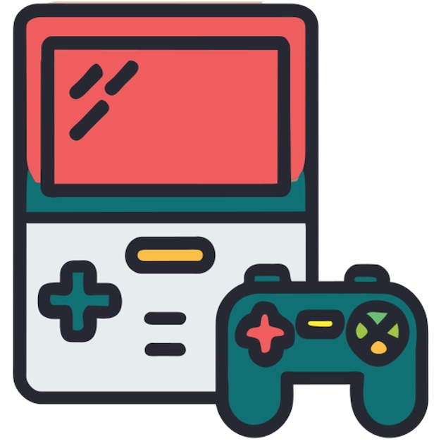 un icono de consola de videojuegos con contorno de colores