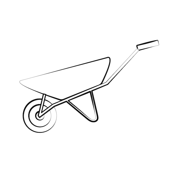 Icono de construcción en blanco y negro de un carro manual de una rueda con una rueda diseñada