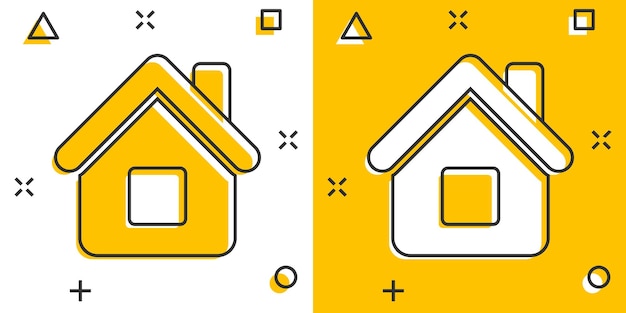 Icono de construcción de casa en estilo cómico casa apartamento vector dibujos animados ilustración pictograma casa vivienda concepto de negocio efecto de salpicadura
