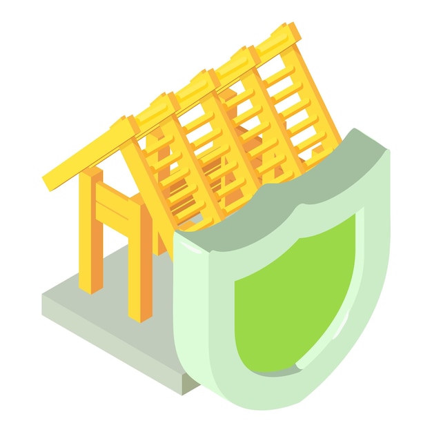 Icono de construcción ecológica vector isométrico Escudo sobre fondo de marco de construcción de madera Tecnología ecológica protección del medio ambiente