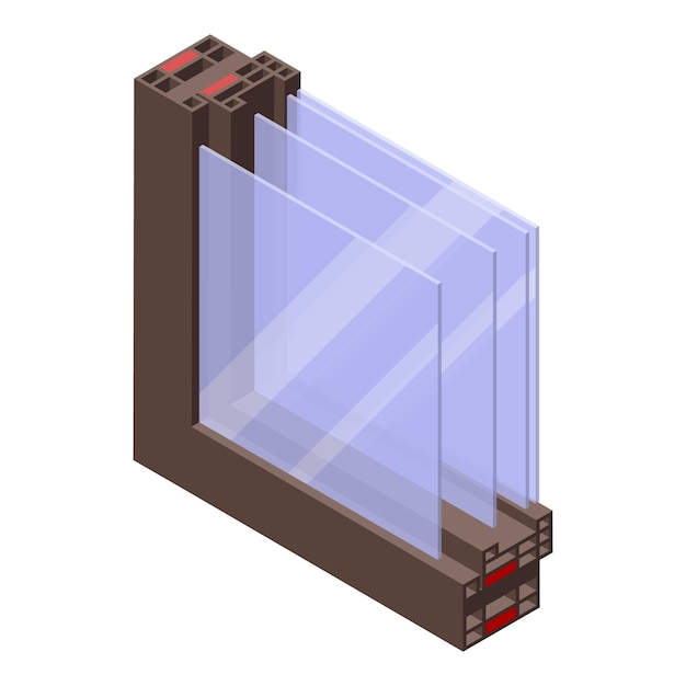 Icono de construcción de ventana de insonorización Isométrico de icono de vector de construcción de ventana de insonorización para diseño web aislado sobre fondo blanco