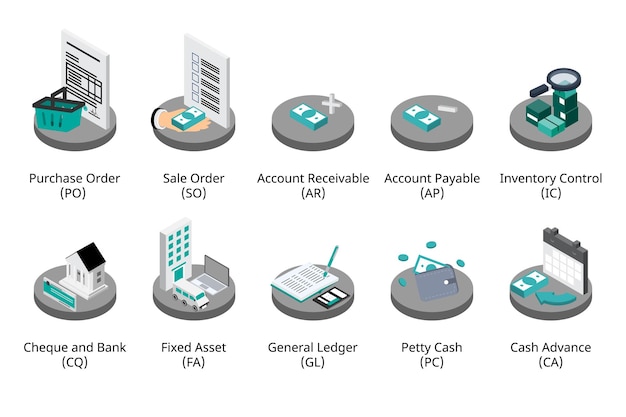 Vector icono de contabilidad isométrica para registrar todas las transacciones financieras en la empresa para el software de contabilidad