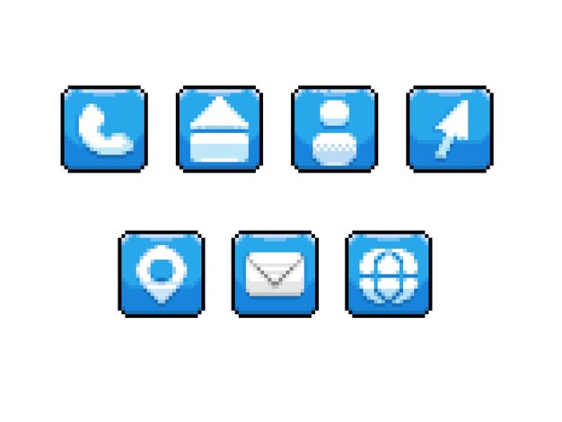 icono de contacto azul en estilo pixel art