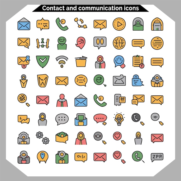 Icono de contacto y conjunto de comunicaciones Icono de esquema para tarjeta de visita de contacto Icono de información de contacto