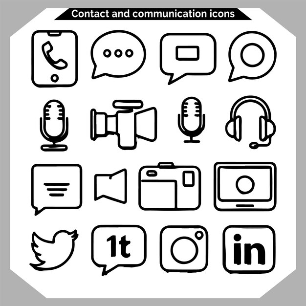 Icono de contacto y conjunto de comunicaciones Icono de esquema para tarjeta de visita de contacto Icono de información de contacto