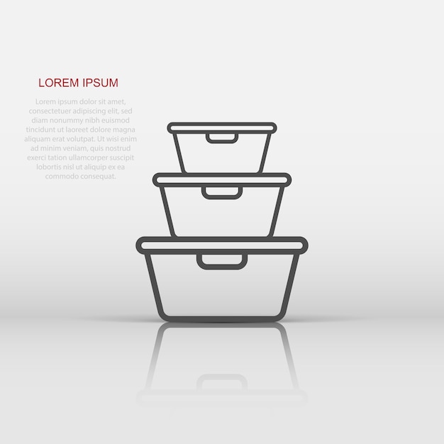 Icono de contenedor de alimentos en estilo plano Ilustración de vector de tazón de cocina sobre fondo blanco Concepto de negocio de caja de contenedor de plástico