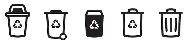 Vector icono de contenedor de basura símbolo de contenedor negro simple reciclaje de residuos orgánicos contenedor de basura de plástico