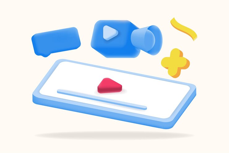 Vector icono de contenido de medios de ilustración 3d con una burbuja de voz del reproductor de video y elementos de notificación