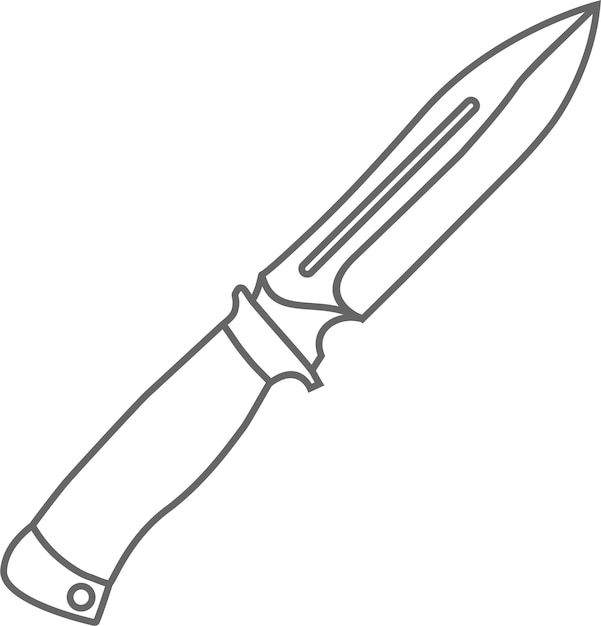 Icono de contorno aislado de cuchillo de caza en ilustración vectorial de estilo plano