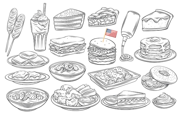 Icono de contorno de comida americana