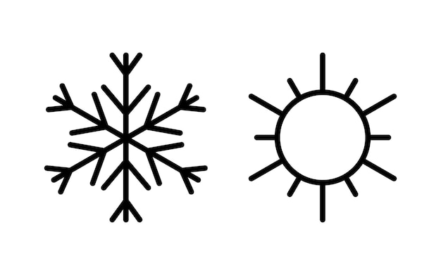 Icono de contorno de copo de nieve y sol símbolos de temperatura frío y calor