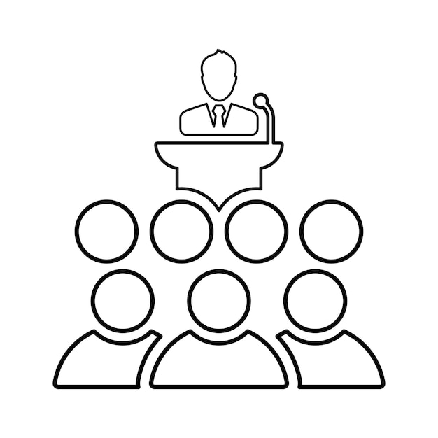 Icono del contorno del discurso público Vector de arte de línea