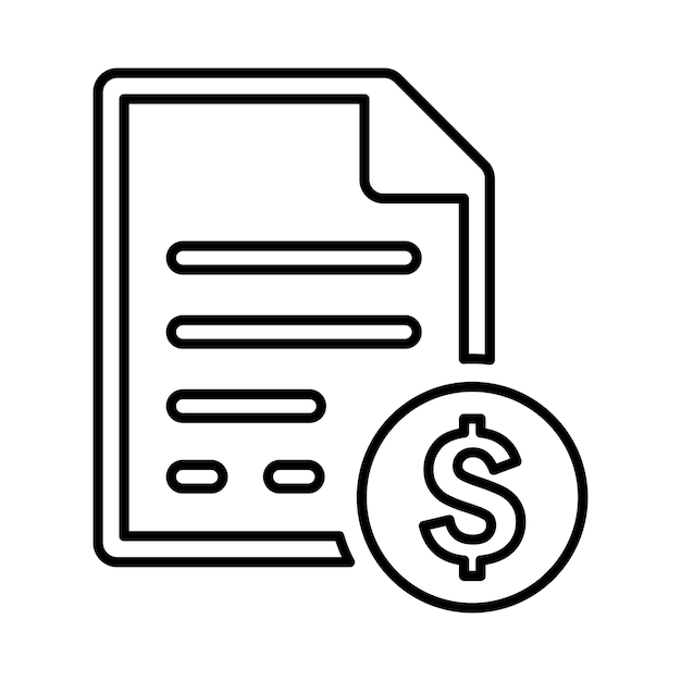 Icono del contorno del documento del billete de pago Diseño artístico de la línea