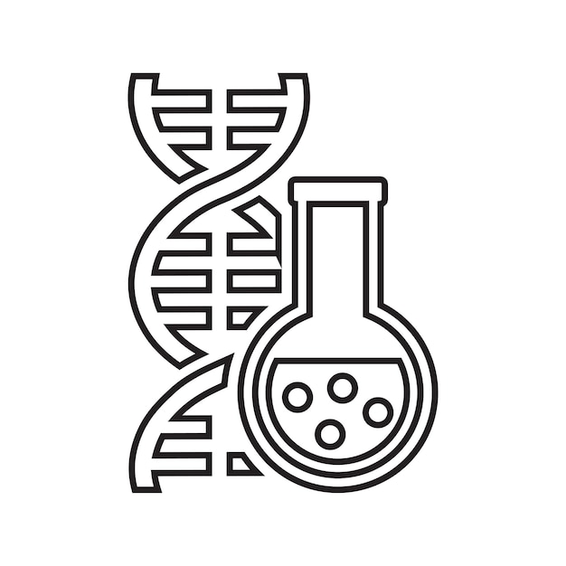 El icono del contorno del experimento de código de ADN Vector de arte de línea