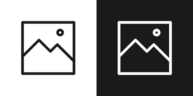 El icono del contorno de la galería de imágenes establece el vector en blanco y negro