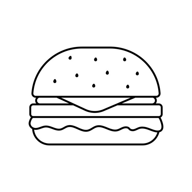 Ícono de contorno de hamburguesa con pan de semilla de sésamo Ilustración vectorial aislada