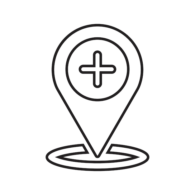 Ícono de contorno del hospital médico de la ubicación Vector de arte de líneas