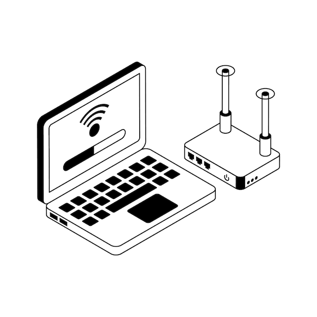 Un icono de contorno isométrico bien diseñado de Internet para portátiles