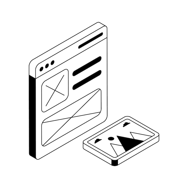 Un icono de contorno isométrico bien diseñado de un marco de alambre web