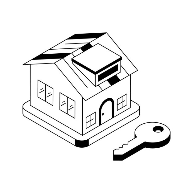 Un icono de contorno isométrico cautivador de la propiedad de la casa
