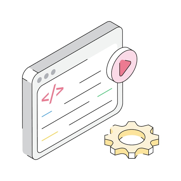 Un icono de contorno isométrico de moda de la interfaz de codificación web