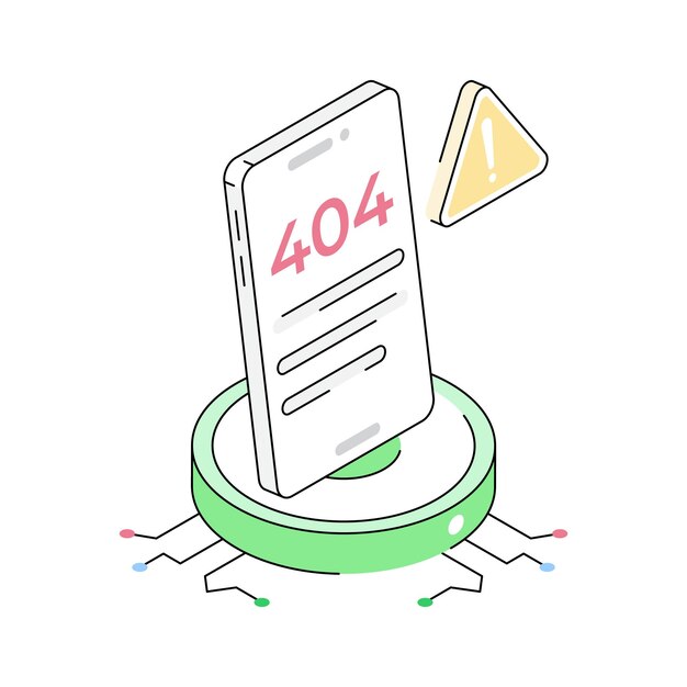 Un icono de contorno isométrico de moda que muestra el error 404