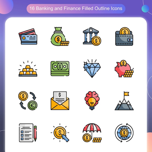 Icono de contorno lleno de vectores de banca y finanzas Conjunto de ilustración de estilo 03