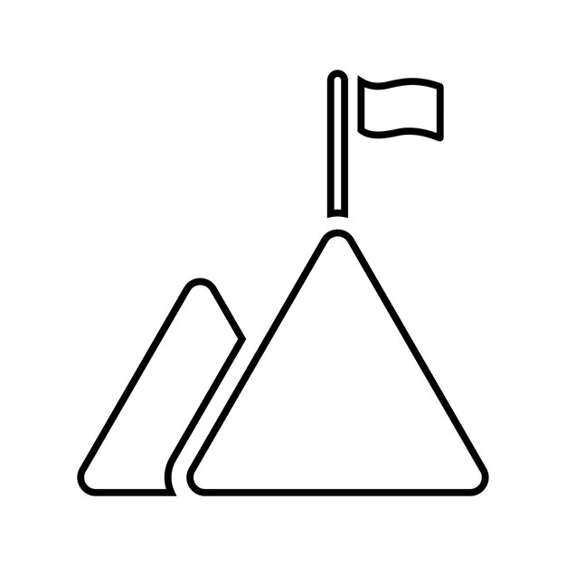 Icono del contorno del logro de la cima de la montaña Vector de arte de línea