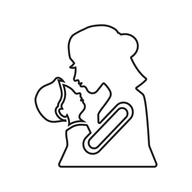 Icono de contorno de la mujer madre bebé Vector de arte de línea