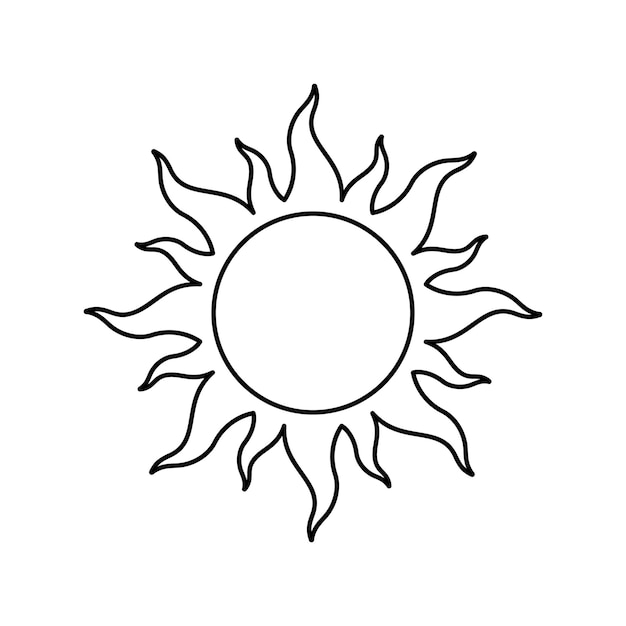 Icono de contorno negro del sol Símbolo vectorial simple aislado en fondo blanco