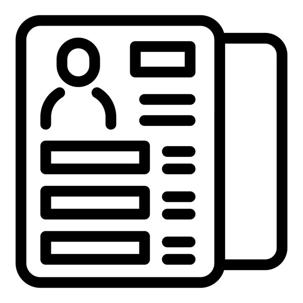 Icono de contorno negro de una tarjeta de identificación personal aislada sobre un fondo blanco
