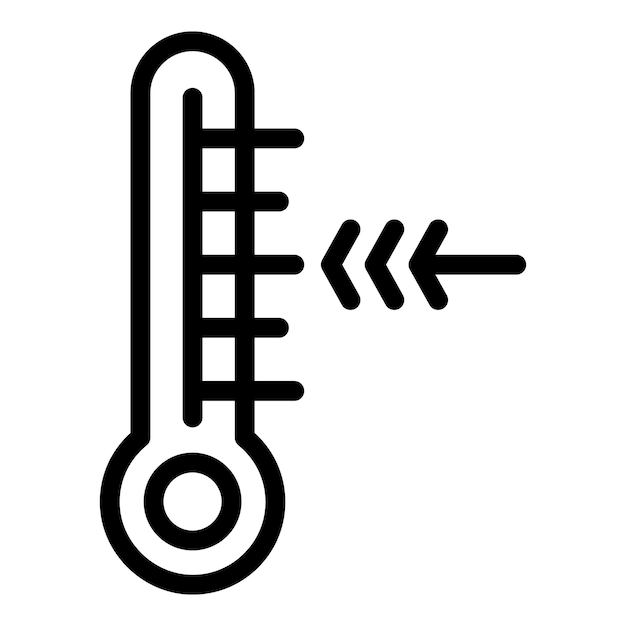 Icono de contorno negro de un termómetro con indicación de baja temperatura