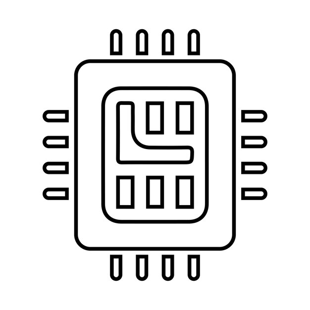 Icono del contorno del procesador del microchip vector de arte de líneas