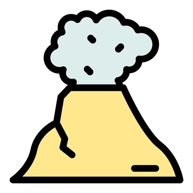 El icono del contorno del volcán de humo, el vector del fuego de magma, la isla de la explosión, el color plano.