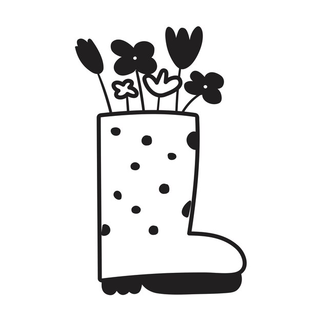 Icono de contorno Zapatos de goma con flores bonitas Ilustración vectorial