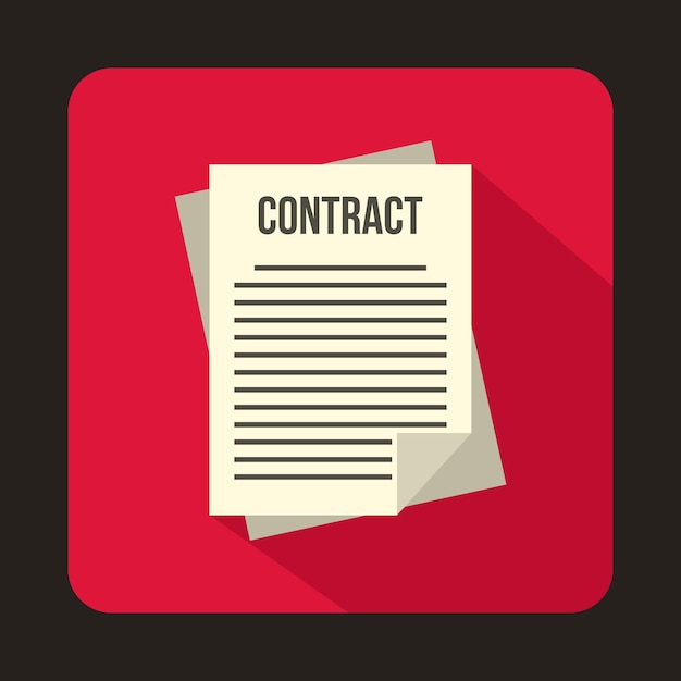 Ícono de contrato comercial en estilo plano aislado con sombra larga