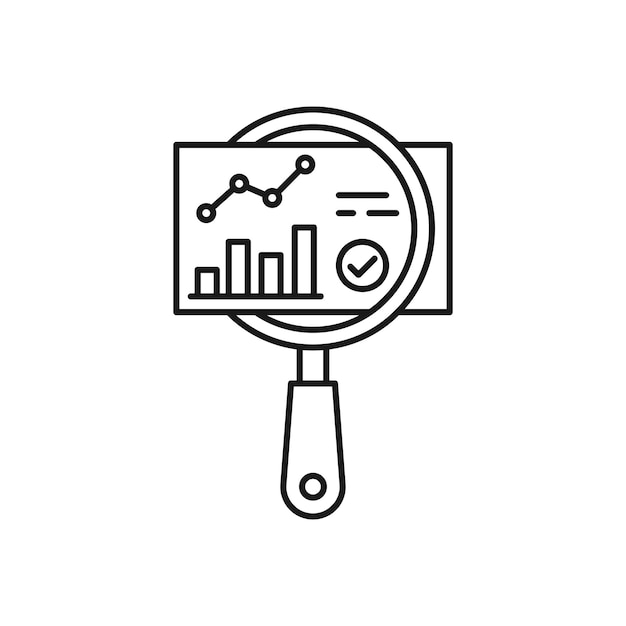 icono de control de calidad de línea delgada como el concepto de validez de la auditoría del indicador clave de rendimiento o la visualización del negocio tendencia lineal diseño gráfico de trazos lineal logotipo elemento web aislado en blanco